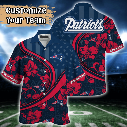 New England Patriots NFL US Flag Flower Hawaii Shirt And Tshirt For Fans, Custom Summer Football Shirts Gift