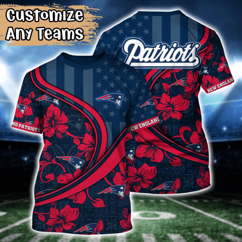 New England Patriots NFL US Flag Flower Hawaii Shirt And Tshirt For Fans, Custom Summer Football Shirts Gift