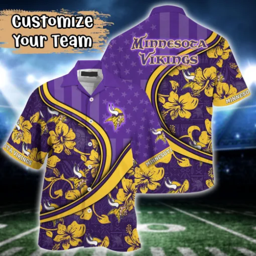 Minnesota Vikings NFL US Flag Flower Hawaii Shirt And Tshirt For Fans, Custom Summer Football Shirts Gift