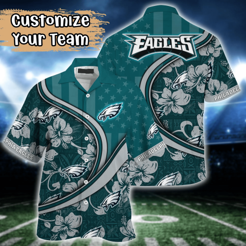 Philadelphia Eagles NFL US Flag Flower Hawaii Shirt And Tshirt For Fans, Custom Summer Football Shirts Gift