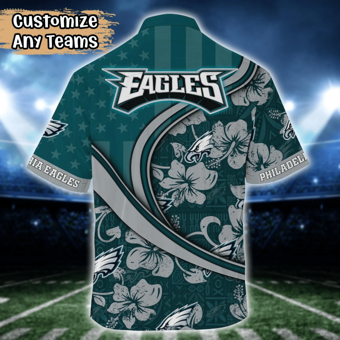 Philadelphia Eagles NFL US Flag Flower Hawaii Shirt And Tshirt For Fans, Custom Summer Football Shirts Gift