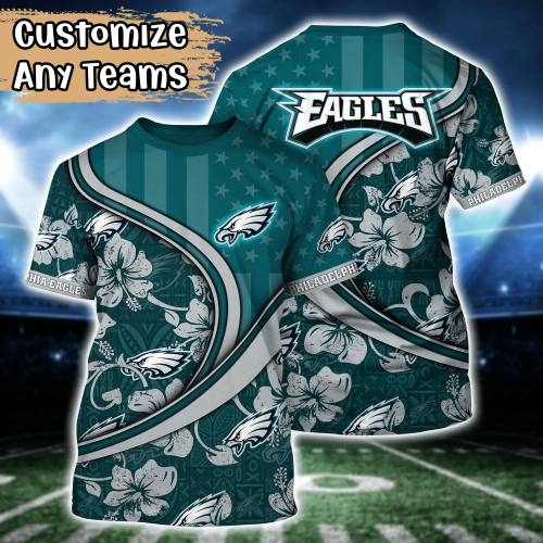 Philadelphia Eagles NFL US Flag Flower Hawaii Shirt And Tshirt For Fans, Custom Summer Football Shirts Gift