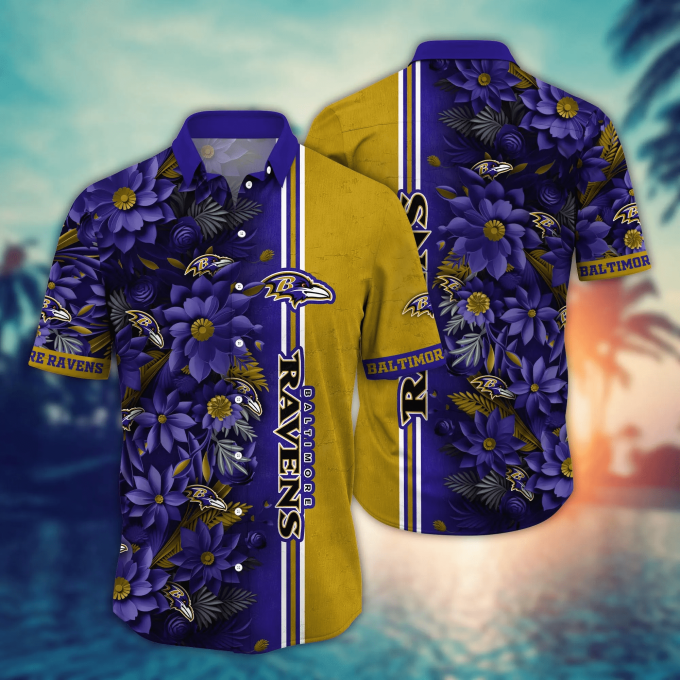 Baltimore Ravens NFL Flower Hawaii Shirt And Tshirt For Fans, Custom Summer Football Shirts Gift