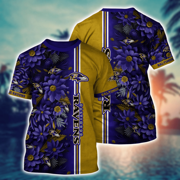 Baltimore Ravens NFL Flower Hawaii Shirt And Tshirt For Fans, Custom Summer Football Shirts Gift
