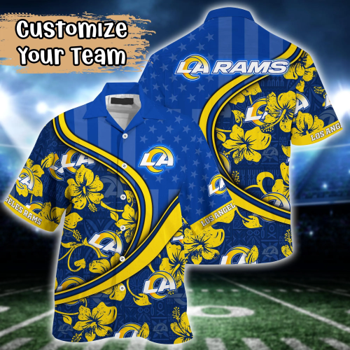 Los Angeles Rams NFL US Flag Flower Hawaii Shirt And Tshirt For Fans, Custom Summer Football Shirts Gift