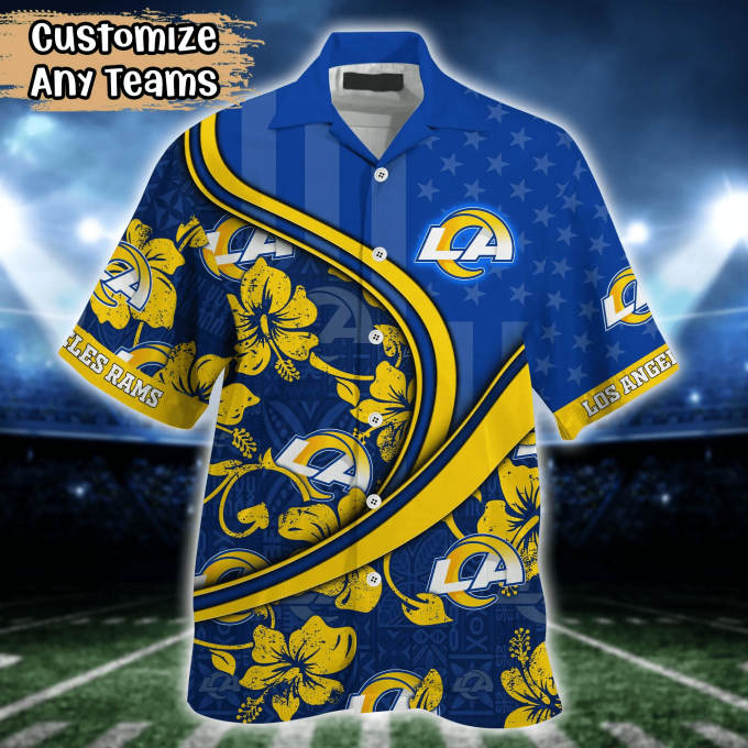 Los Angeles Rams NFL US Flag Flower Hawaii Shirt And Tshirt For Fans, Custom Summer Football Shirts Gift