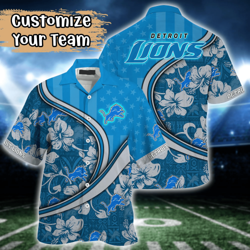 Detroit Lions NFL US Flag Flower Hawaii Shirt And Tshirt For Fans, Custom Summer Football Shirts Gift