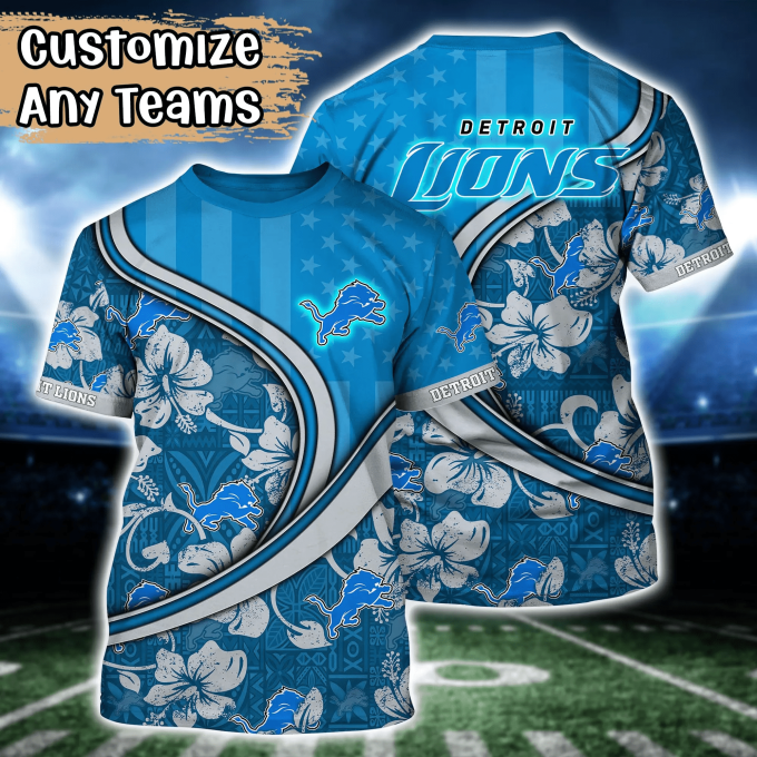 Detroit Lions NFL US Flag Flower Hawaii Shirt And Tshirt For Fans, Custom Summer Football Shirts Gift