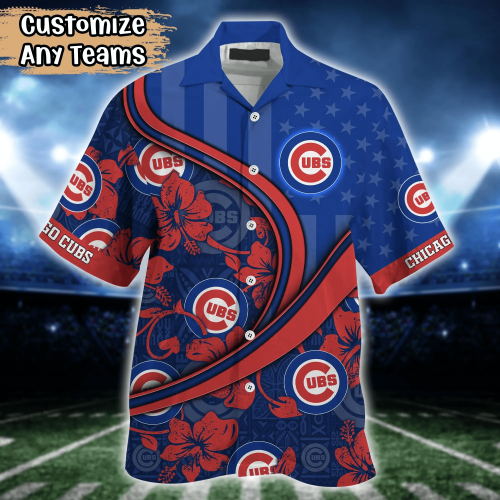 Chicago Cubs US Flag Hawaiian Shirt & Tshirt: Custom Summer Football Gift for Fans
