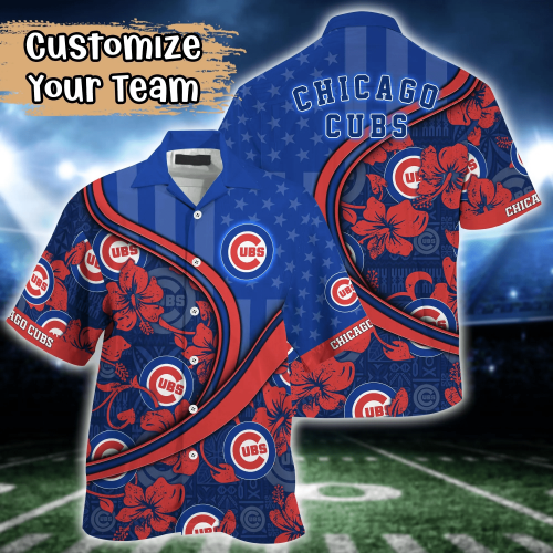 Chicago Cubs US Flag Hawaiian Shirt & Tshirt: Custom Summer Football Gift for Fans