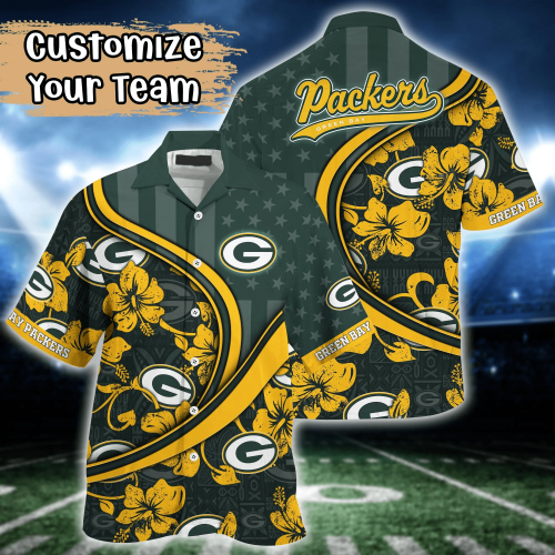Green Bay Packers NFL US Flag Flower Hawaii Shirt And Tshirt For Fans, Custom Summer Football Shirts Gift