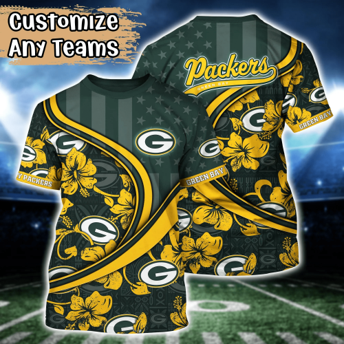 Green Bay Packers NFL US Flag Flower Hawaii Shirt And Tshirt For Fans, Custom Summer Football Shirts Gift