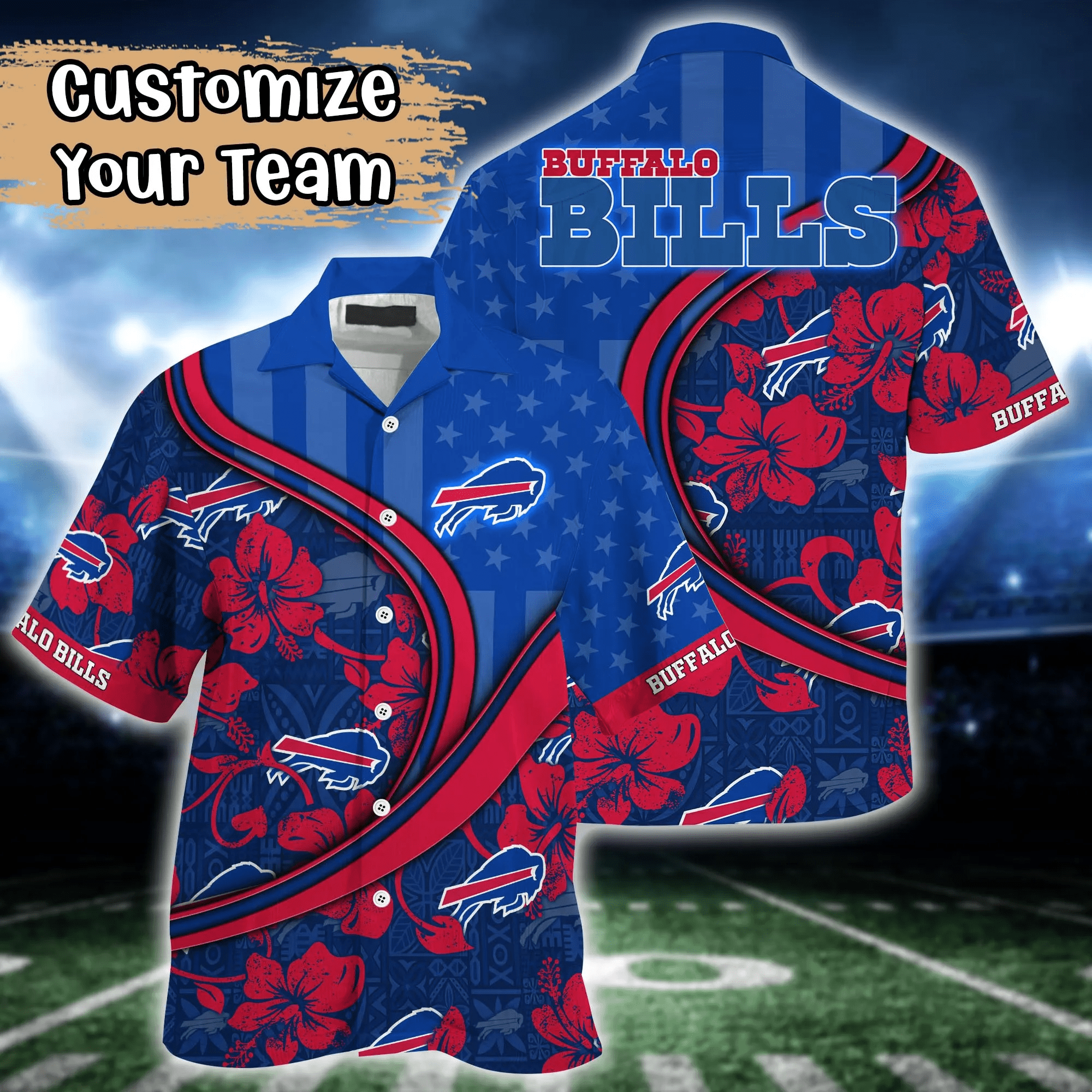 Buffalo Bills NFL US Flag Flower Hawaii Shirt And Tshirt For Fans, Custom Summer Football Shirts Gift Buffalo Bills NFL US Flag Flower Hawaii Shirt And Tshirt For Fans, Custom Summer Football Shirts Gift