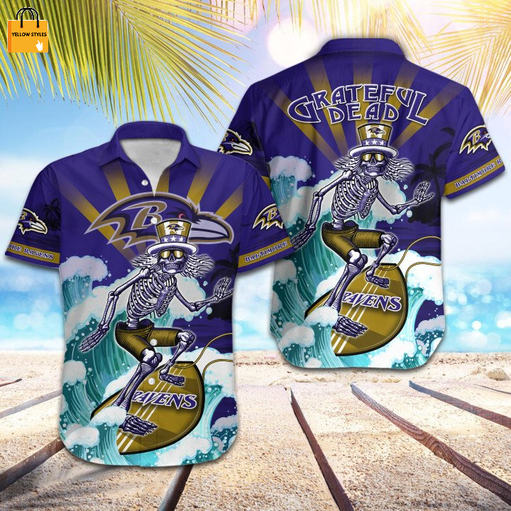 NFL Baltimore Ravens Grateful Dead Violet Hawaiian Shirt NFL Baltimore Ravens Grateful Dead Violet Hawaiian Shirt
