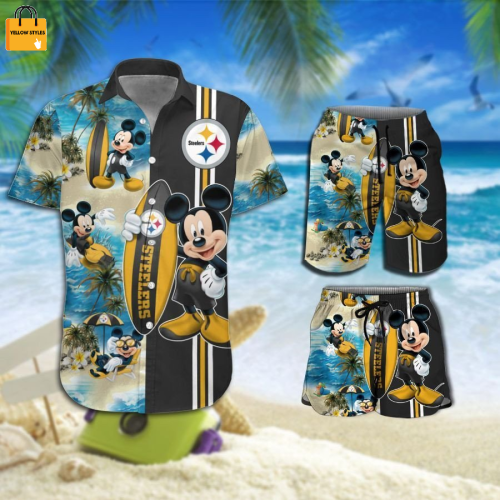 Pittsburgh Steelers Mickey Mouse Hawaiian Shirt Beach Short