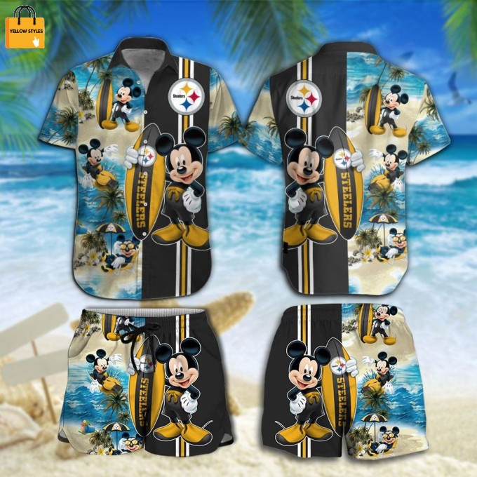 Pittsburgh Steelers Mickey Mouse Hawaiian Shirt Beach Short