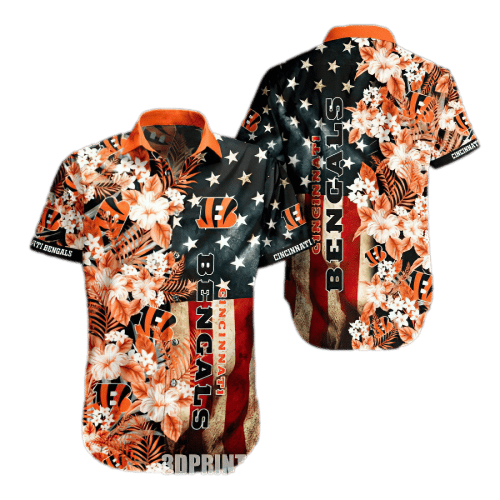 NFL Cincinnati Bengals Hawaiian Shirt Flag Flower