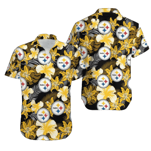 Pittsburgh Steelers Flower Pattern Hawaiian Shirt All Over Print Gift For Fans NFL 23
