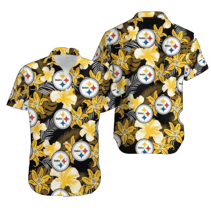 Pittsburgh Steelers Flower Pattern Hawaiian Shirt All Over Print Gift For Fans NFL 23