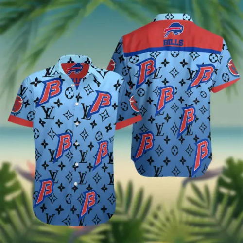 Buffalo Bills Hawaiian Shirt Buffalo Symbol LV Pattern Blue Hawaii Shirt Buffalo Bills Aloha Shirt