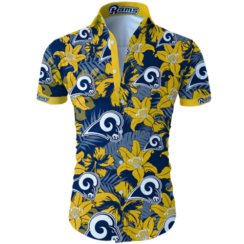 Los Angeles Rams Hawaiian Shirt Tropical Flower Short Sleeve