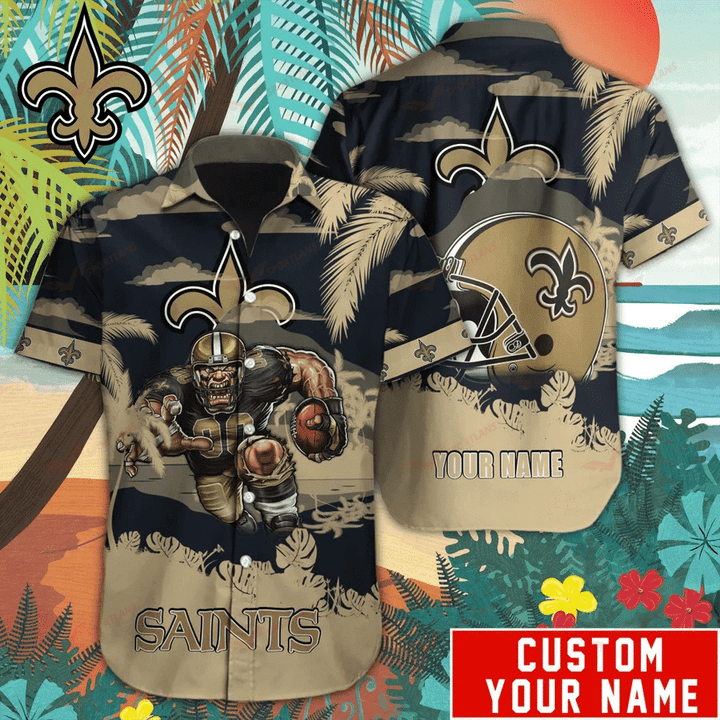 New Orleans Saints Hawaiian Shirt Mascot Customize Your Name New Orleans Saints Hawaiian Shirt Mascot Customize Your Name