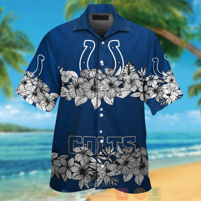 Indianapolis Colts White Tropical Plants Blue Hawaiian Shirt Indianapolis Colts White Tropical Plants Blue Hawaiian Shirt