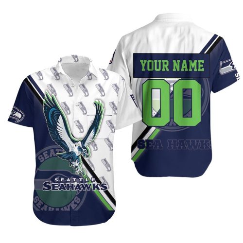 Seattle Seahawks Logo Custom Your Name Number Hawaiian Shirt