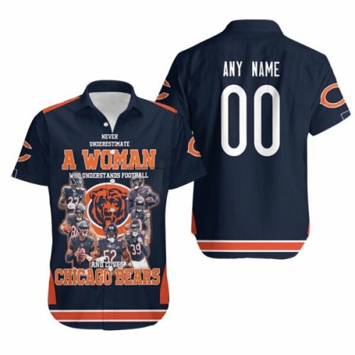 Personalized Chicago Bears Never Underestimate A Woman Who Understand Football Loves Bears For Bears Fans Hawaiian Shirt
