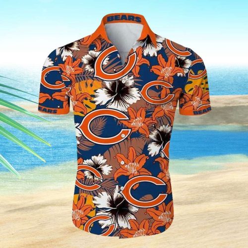 Chicago Bears Hawaiian Shirt Colorful Tropical Flower Hawaiian Shirt