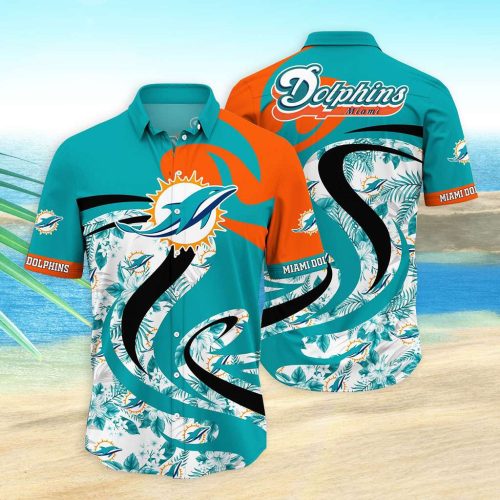 Miami Dolphins Hawaiian Shirt Dolphins Tropical Leaves Hawaiian Shirt