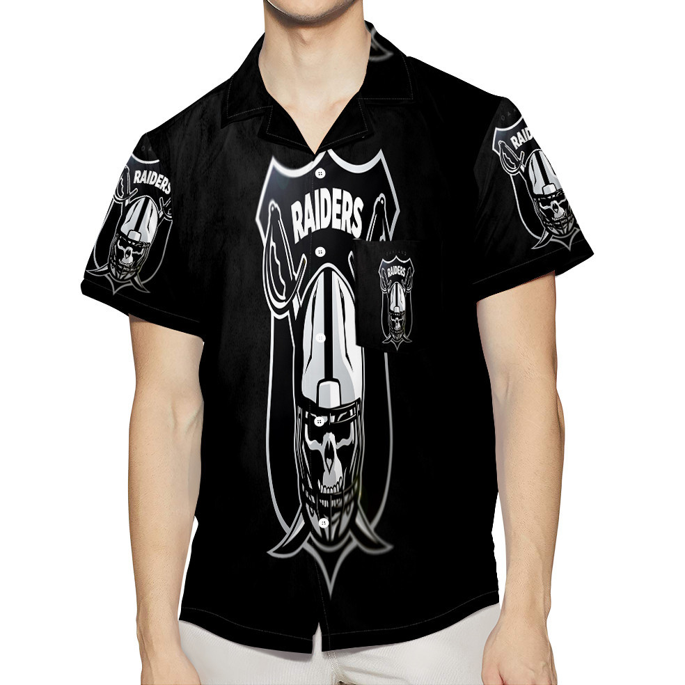 Las Vegas Raiders Logo Art Skull 3D All Over Print Summer Beach Hawaiian Shirt With Pocket Las Vegas Raiders Logo Art Skull 3D All Over Print Summer Beach Hawaiian Shirt With Pocket