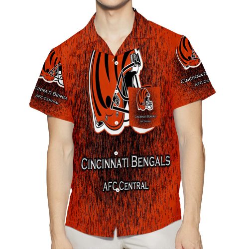 Cincinnati Bengals Emblem Helmet v1 3D All Over Print Summer Beach Hawaiian Shirt With Pocket