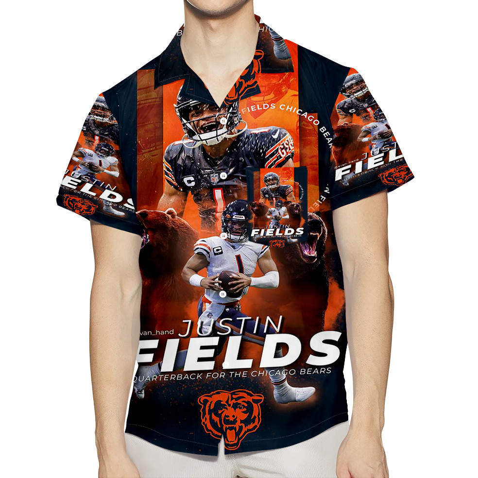 Chicago Bears Justin Fields7 3D All Over Print Summer Beach Hawaiian Shirt With Pocket Chicago Bears Justin Fields7 3D All Over Print Summer Beach Hawaiian Shirt With Pocket