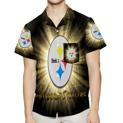 Pittsburgh Steelers Glowing Metal Gold 3D All Over Print Summer Beach Hawaiian Shirt With Pocket