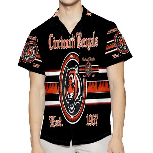 Cincinnati Bengals Emblem v5 3D All Over Print Summer Beach Hawaiian Shirt With Pocket