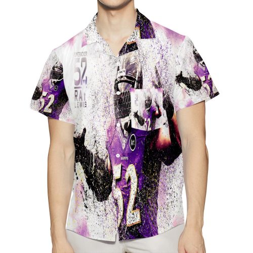 Baltimore Ravens Ray Lewis 52 v5 Panting 3D All Over Print Summer Beach Hawaiian Shirt With Pocket