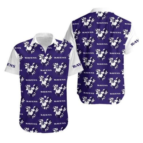 Baltimore Ravens Mickey and Flowers Hawaii Shirt Summer