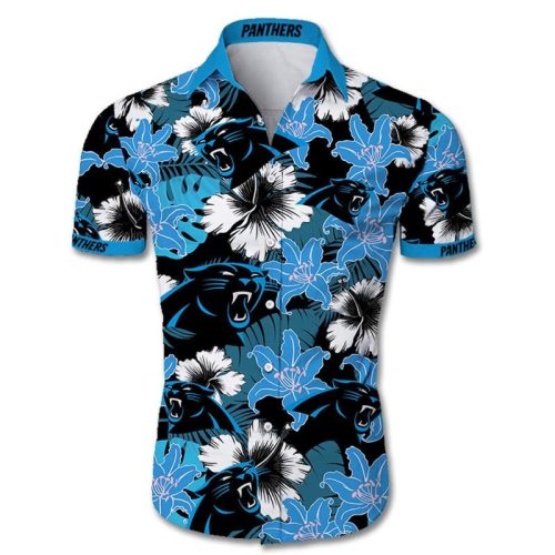 Carolina Panthers Hawaiian Shirt Tropical Flower Short Sleeve 5473