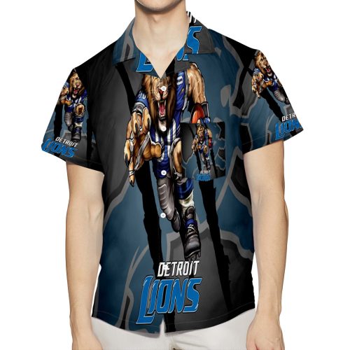Detroit Lions Mascot v2 3D All Over Print Summer Beach Hawaiian Shirt With Pocket