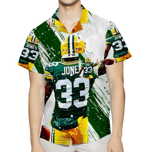 Green Bay Packers Aaron Jones no33 3D All Over Print Summer Beach Hawaiian Shirt With Pocket