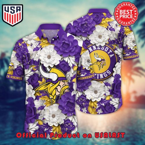 NFL MINNESOTA VIKINGS FLOWER HAWAIIAN SHIRT AND TSHIRT FOR FANS CUSTOM SUMMER FOOTBALL SHIRTS