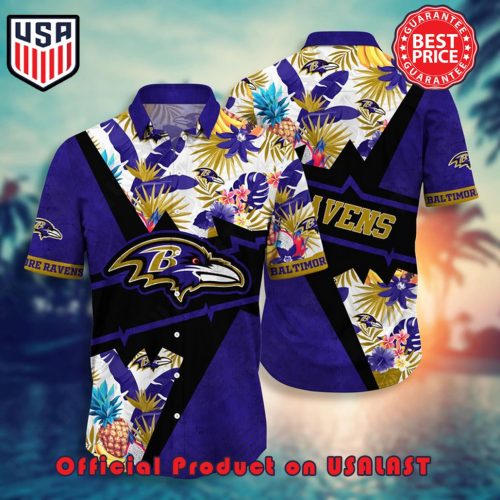 BALTIMORE RAVENS NFL FLOWER HAWAIIAN SHIRT AND TSHIRT FOR FANS CUSTOM NAME SUMMER FOOTBALL SHIRTS