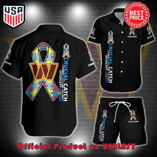 Washington Commanders NFL Crucial Catch Intercept Austism Custom Name Hawaii Shirt And Short