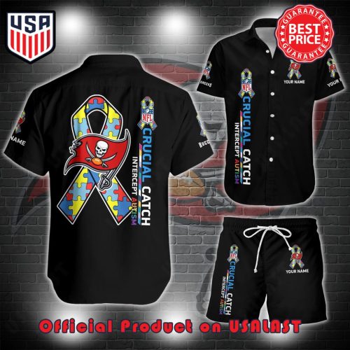 Tampa Bay Buccaneers NFL Crucial Catch Intercept Austism Custom Name Hawaii Shirt And Short
