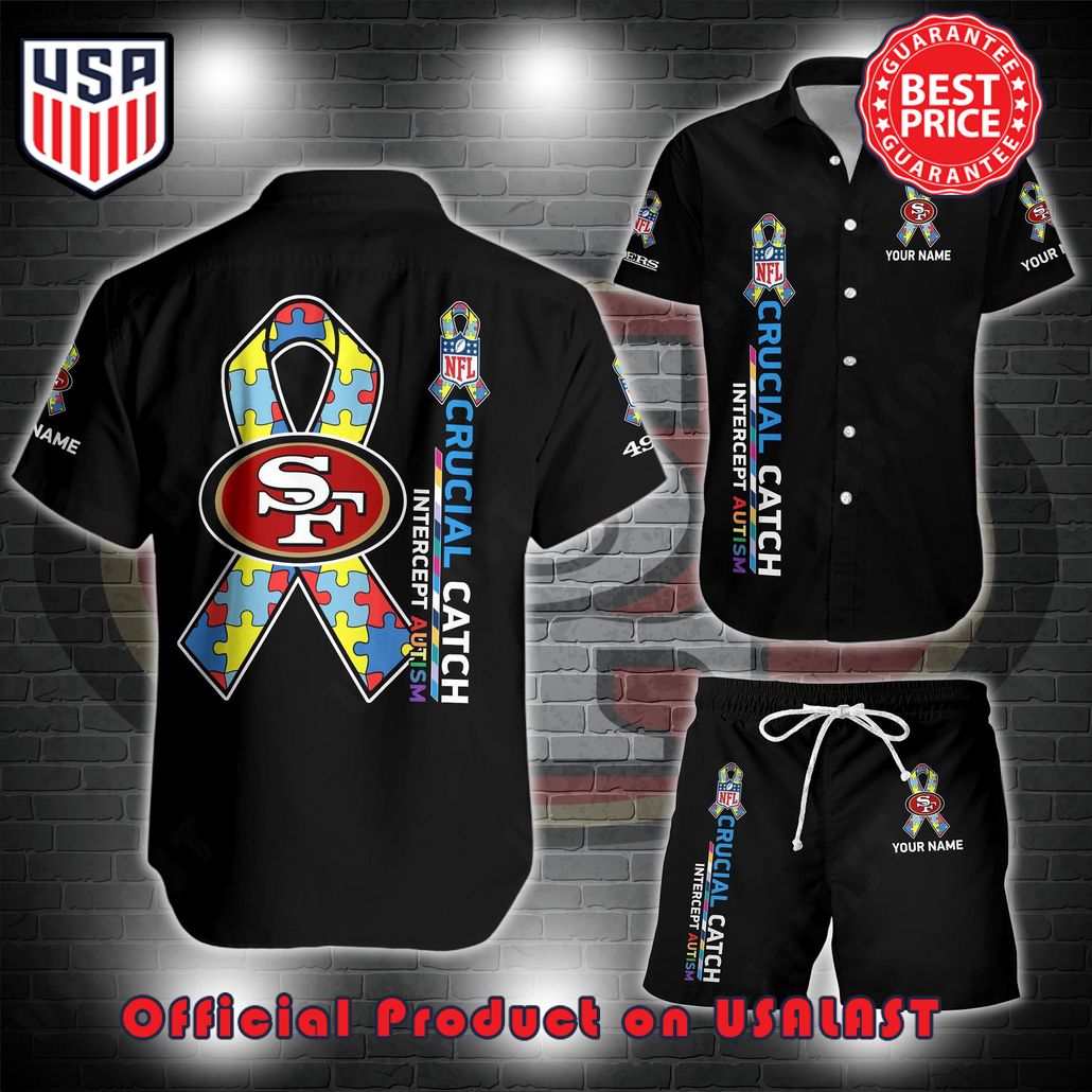 San Francisco 49ers NFL Crucial Catch Intercept Austism Custom Name Hawaii Shirt And Short San Francisco 49ers NFL Crucial Catch Intercept Austism Custom Name Hawaii Shirt And Short