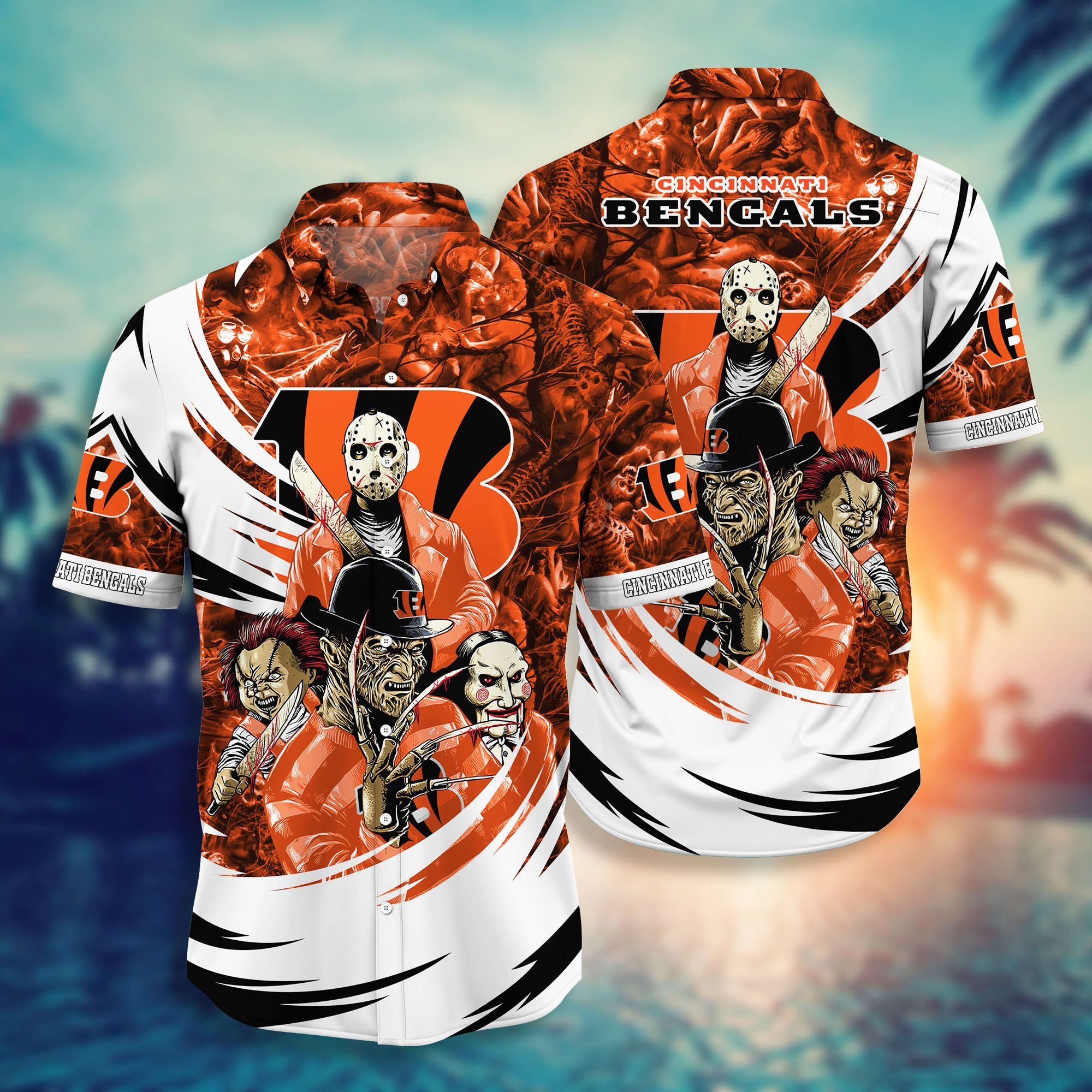 Cincinnati Bengals NFL Halloween Horror Movies Hawaiian Shirts Cincinnati Bengals NFL Halloween Horror Movies Hawaiian Shirts