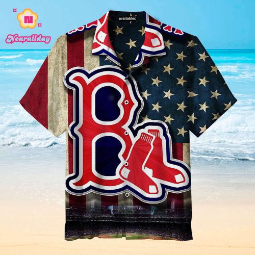 Official Boston Red Sox Hawaiian Shirt with American Flag Design – Unisex Team Apparel