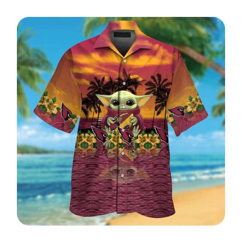 Arizona Cardinals Baby Yoda Short Sleeve Button Up Tropical Aloha Hawaiian Shirts NFL