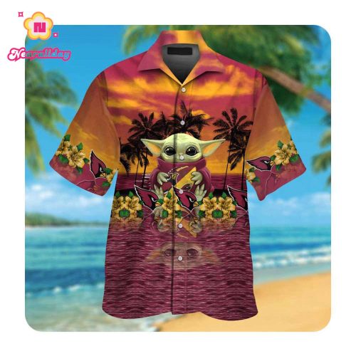 Arizona Cardinals Baby Yoda Short Sleeve Button Up Tropical Aloha Hawaiian Shirts NFL